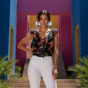 Black Floral Ruffled Crop Blouse